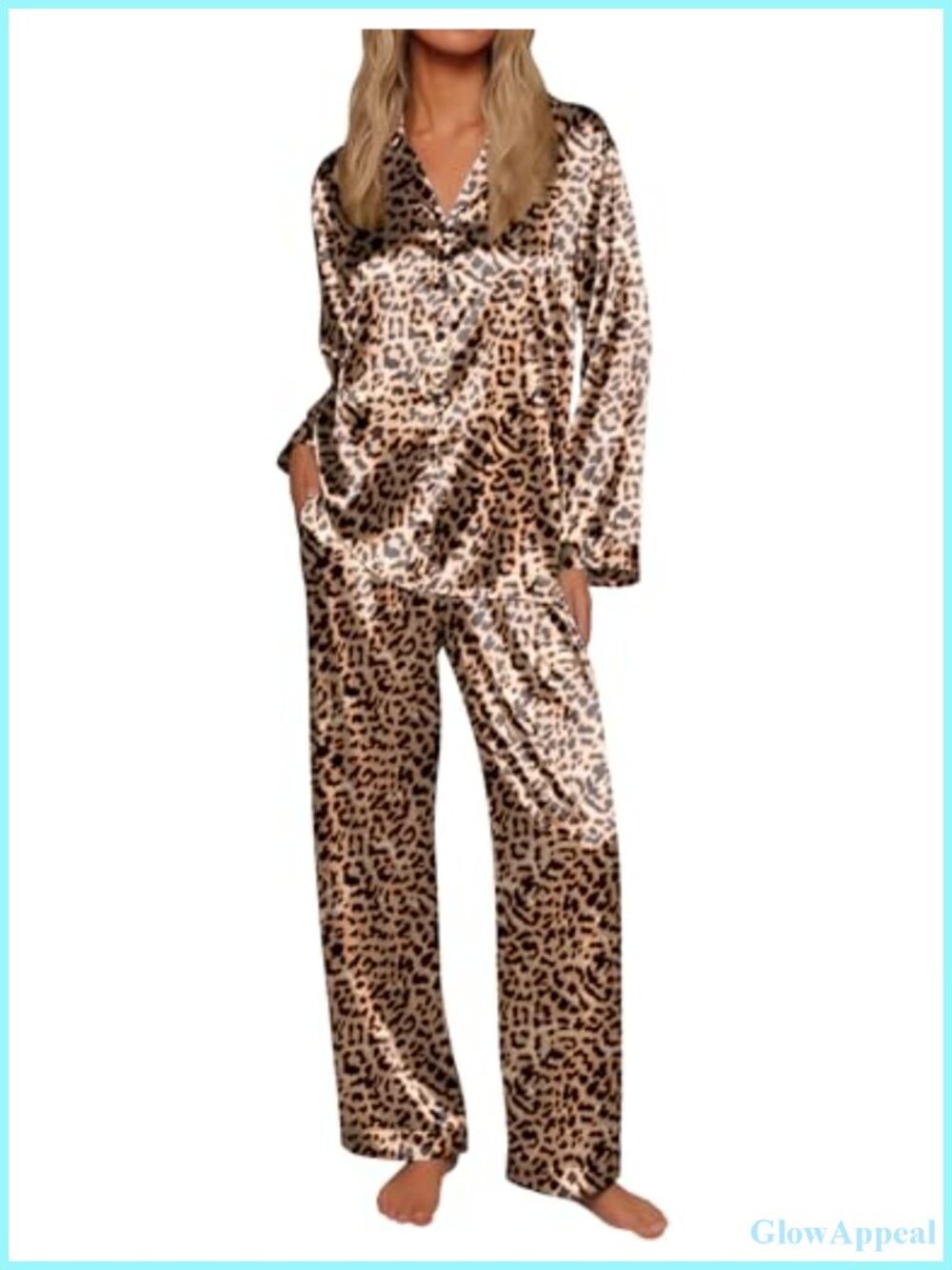 Ekouaer Silk Satin Pajama Set Button Down Long Sleeve Lounge Wide Leg